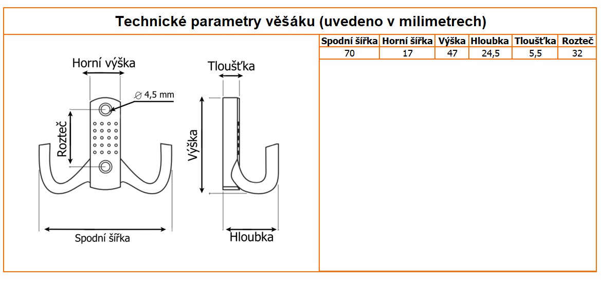 nabytkovy vesak jules maly technicke parametry